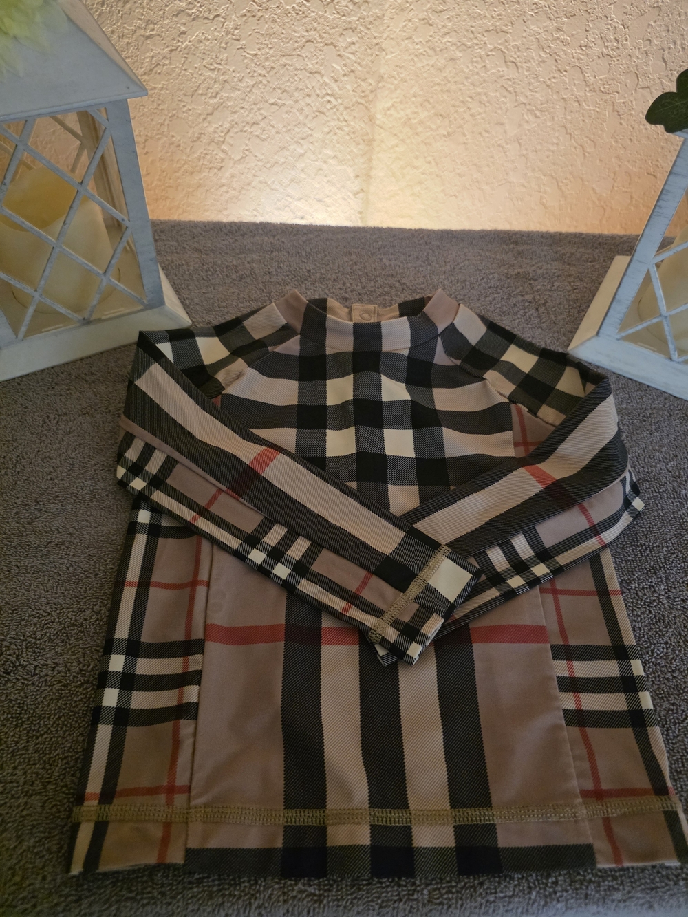 Classic Plaid Long-Sleeve Kids Top- Beige/Black